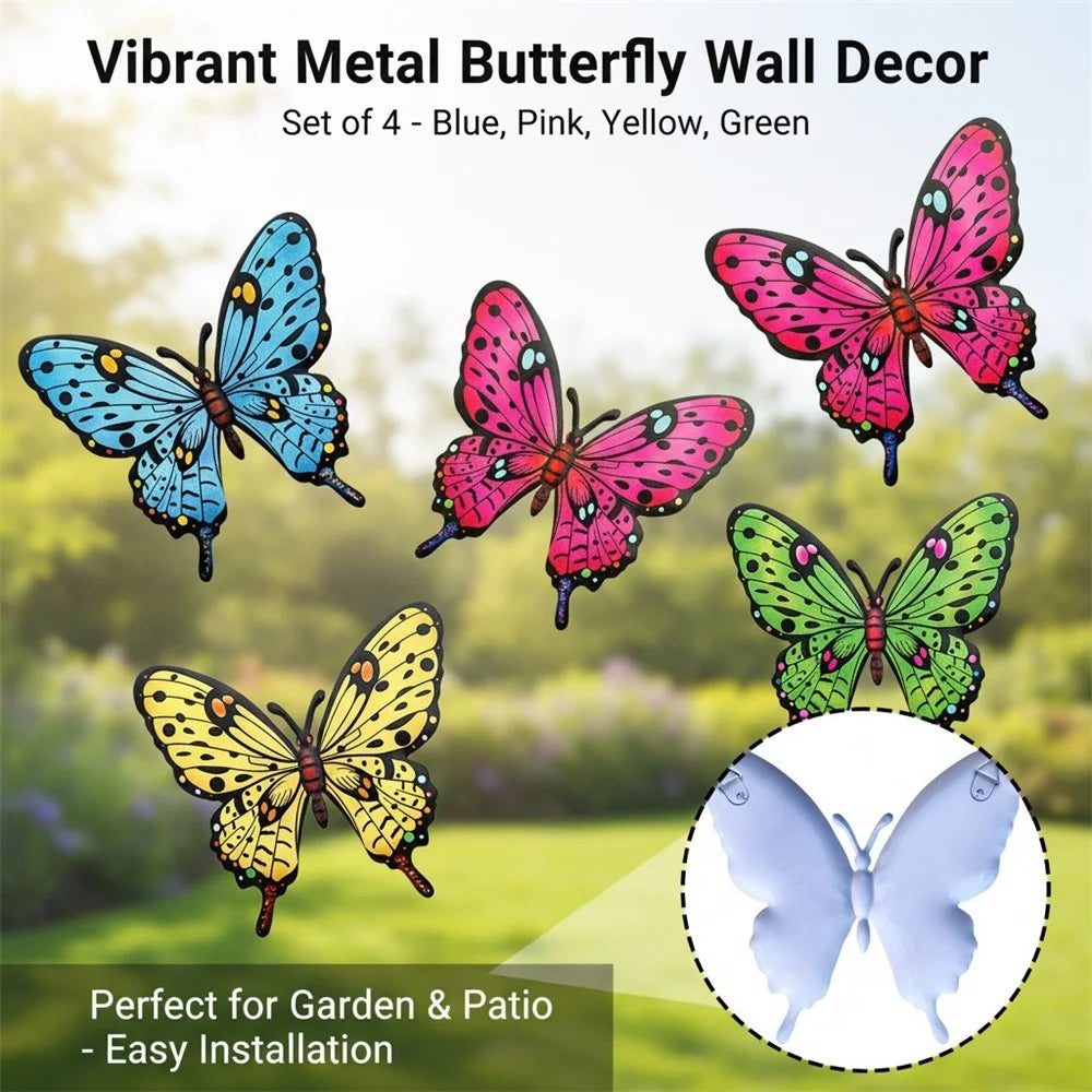 4Pcs Metal Butterfly Wall Decor Iron Art Garden Patio Outdoor Indoor Decoration - Mixture - 2