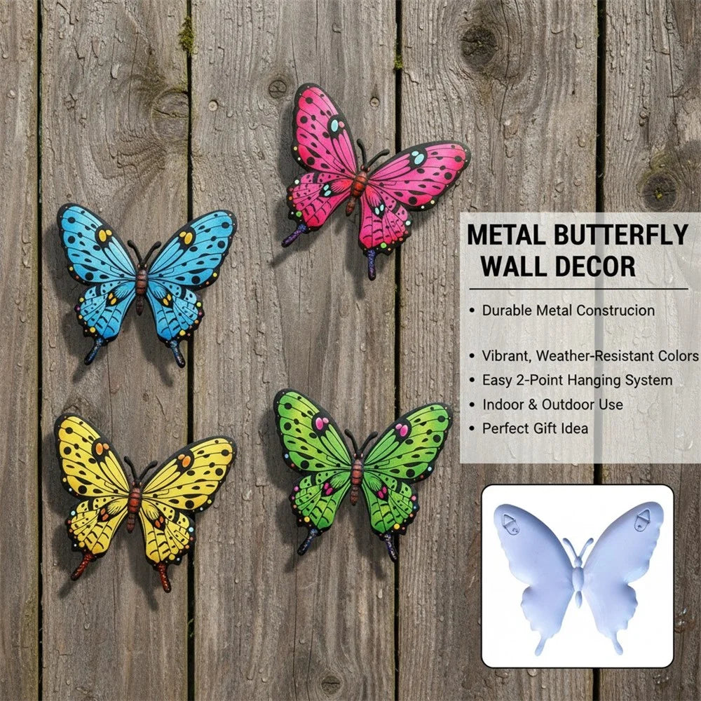 4Pcs Metal Butterfly Wall Decor Iron Art Garden Patio Outdoor Indoor Decoration - Mixture - 4