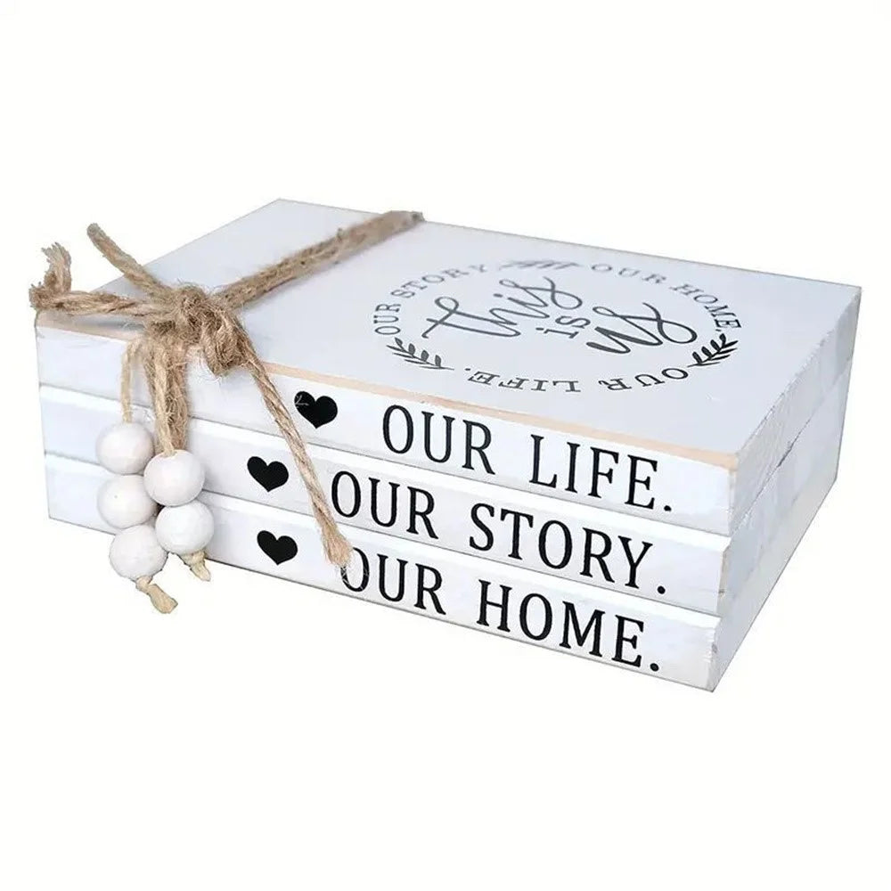 Fake Books Set Wooden Stacked Bundled Book Ornaments Simulation Books Kit Home Decor - Style A - 1