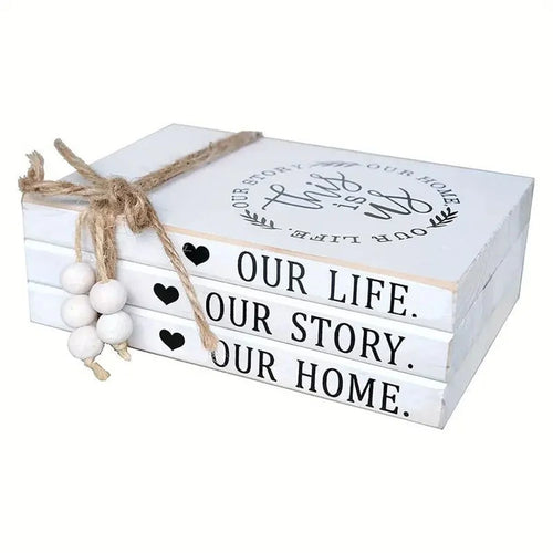 Fake Books Set Wooden Stacked Bundled Book Ornaments Simulation Books Kit Home Decor - Style A - 1