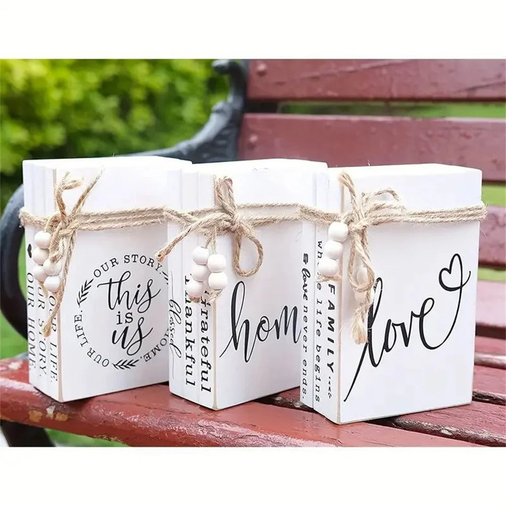 Fake Books Set Wooden Stacked Bundled Book Ornaments Simulation Books Kit Home Decor - Style A - 3