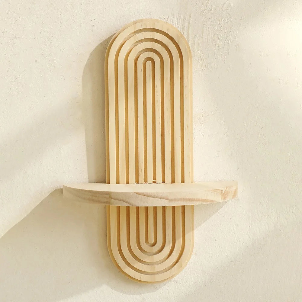 2Pcs Single Layer Boho Style Wooden Wall Mounted Shelves Plant Pot Rack Home Decor - Wood Color - 2