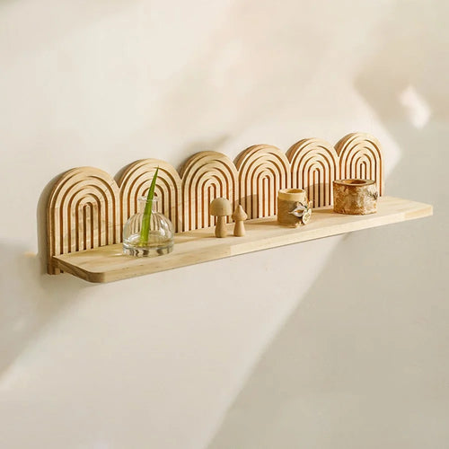 6-Layer Rainbow Arch Wooden Floating Shelf Wall Mount Flower Pot Rack for Home Decor - Wood Color - 1