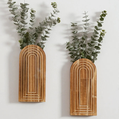 2Pcs Wooden Wall Mounted Plant Shelf Arch Design Home Decor Hanging Vase for Dried Flowers (without Plant / Flower) - Deep Color - 1