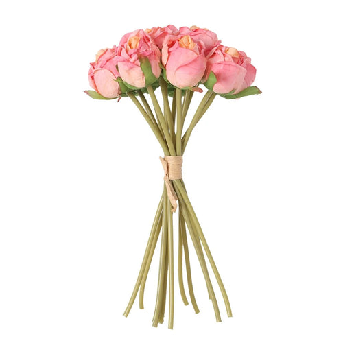 12Pcs Artificial Rose Flowers Bouquet Silk Realistic Fake Roses for Home Wedding Decoration - Pink - 1