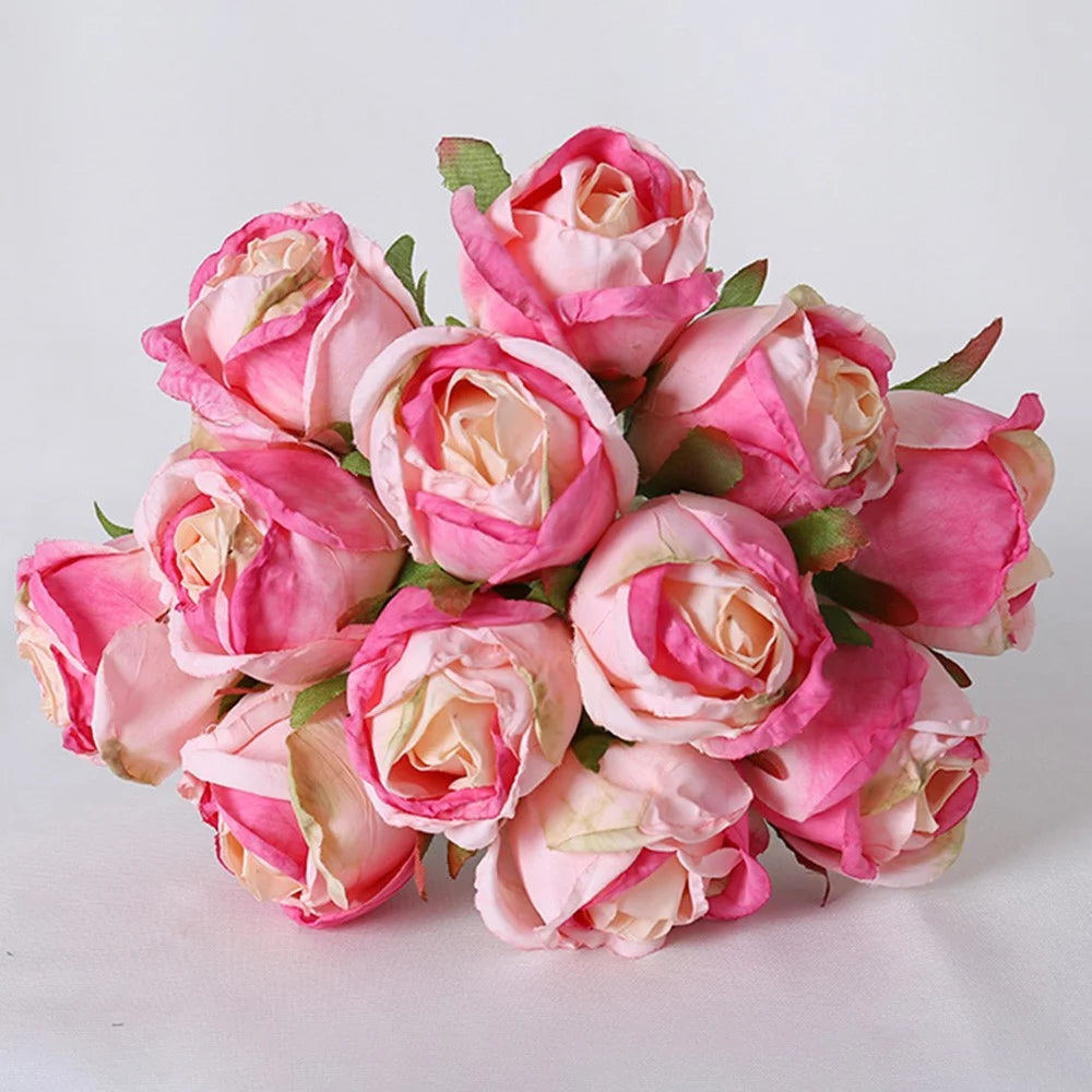 12Pcs Artificial Rose Flowers Bouquet Silk Realistic Fake Roses for Home Wedding Decoration - Pink - 4
