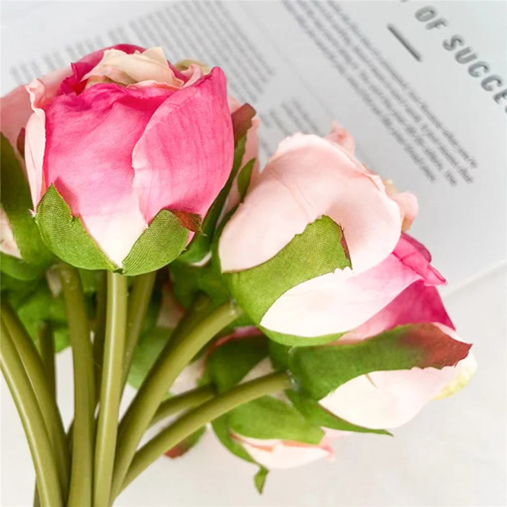 12Pcs Artificial Rose Flowers Bouquet Silk Realistic Fake Roses for Home Wedding Decoration - Pink - 6