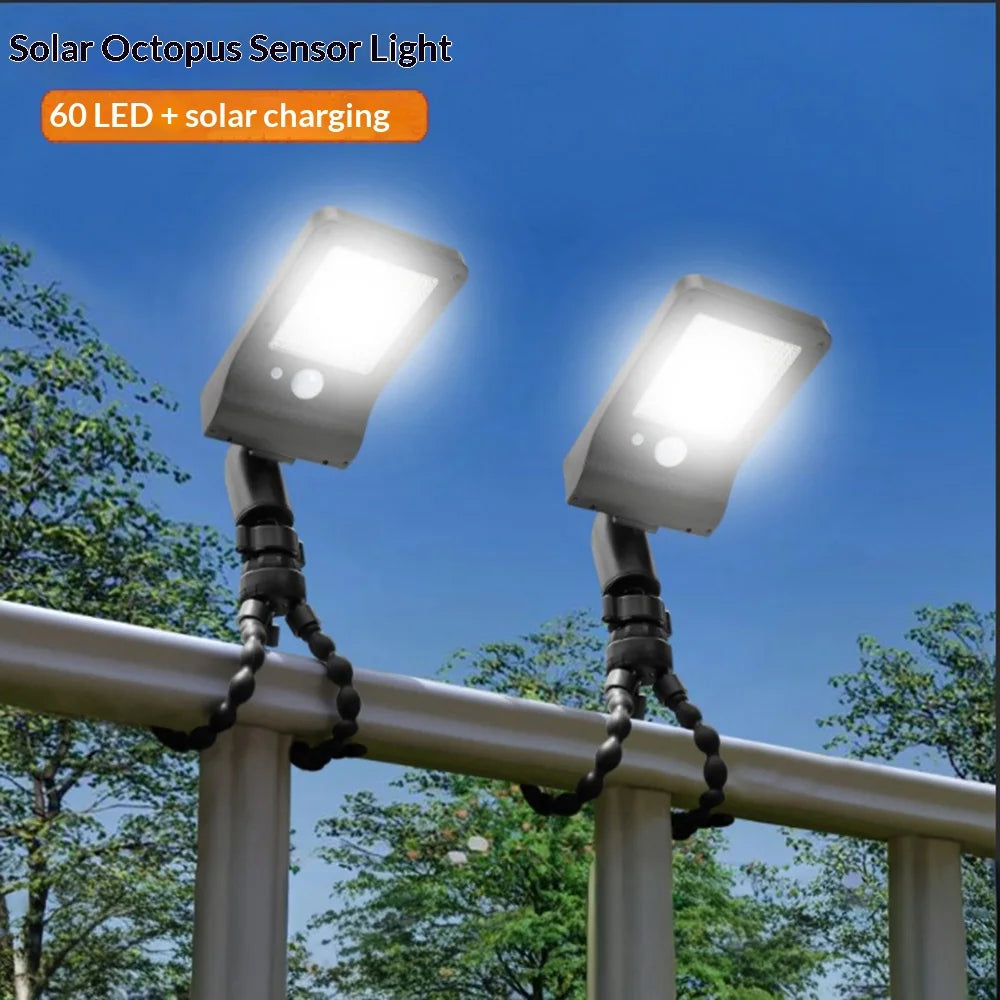 Outdoor Solar Powered Octopus Light IP44 Waterproof 60-LED Motion Sensor Garden Wall Light - White Light - 2