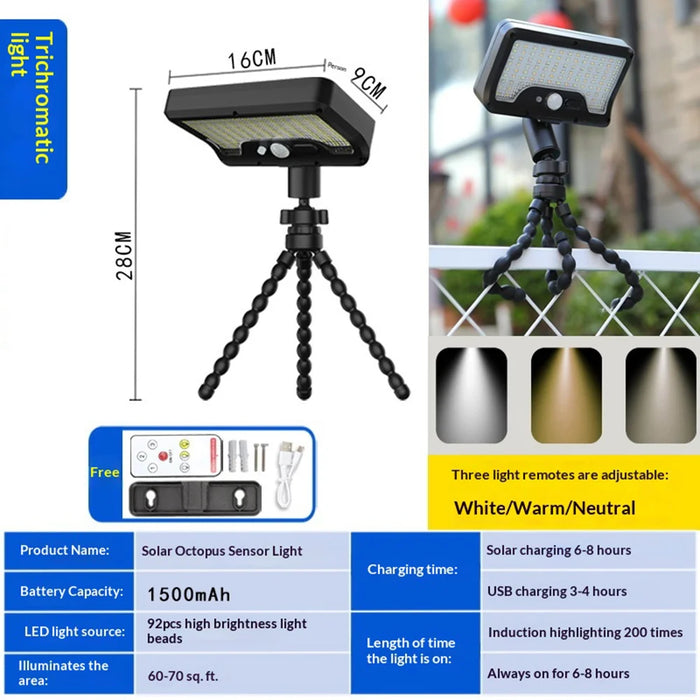 Solar Outdoor Garden Light Flexible Octopus Mount Motion Sensor LED Wall Light with Remote for Villa Yard - P15/Black - 5
