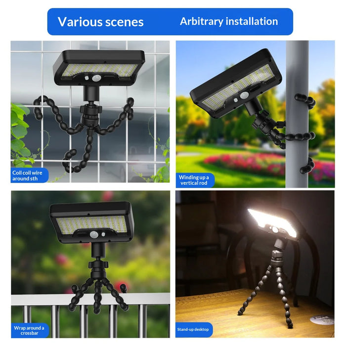 Waterproof 92-LED Solar Garden Light Outdoor Motion Sensor Path Wall Light with Flexible Octopus Mount - White Light/Black - 4