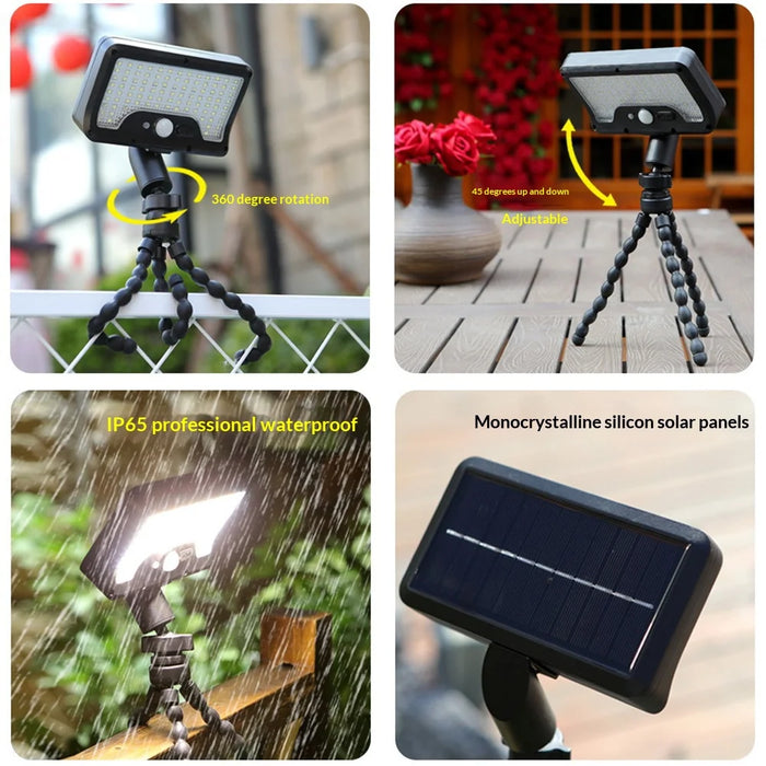 Waterproof 92-LED Solar Garden Light Outdoor Motion Sensor Path Wall Light with Flexible Octopus Mount - White Light/Black - 6