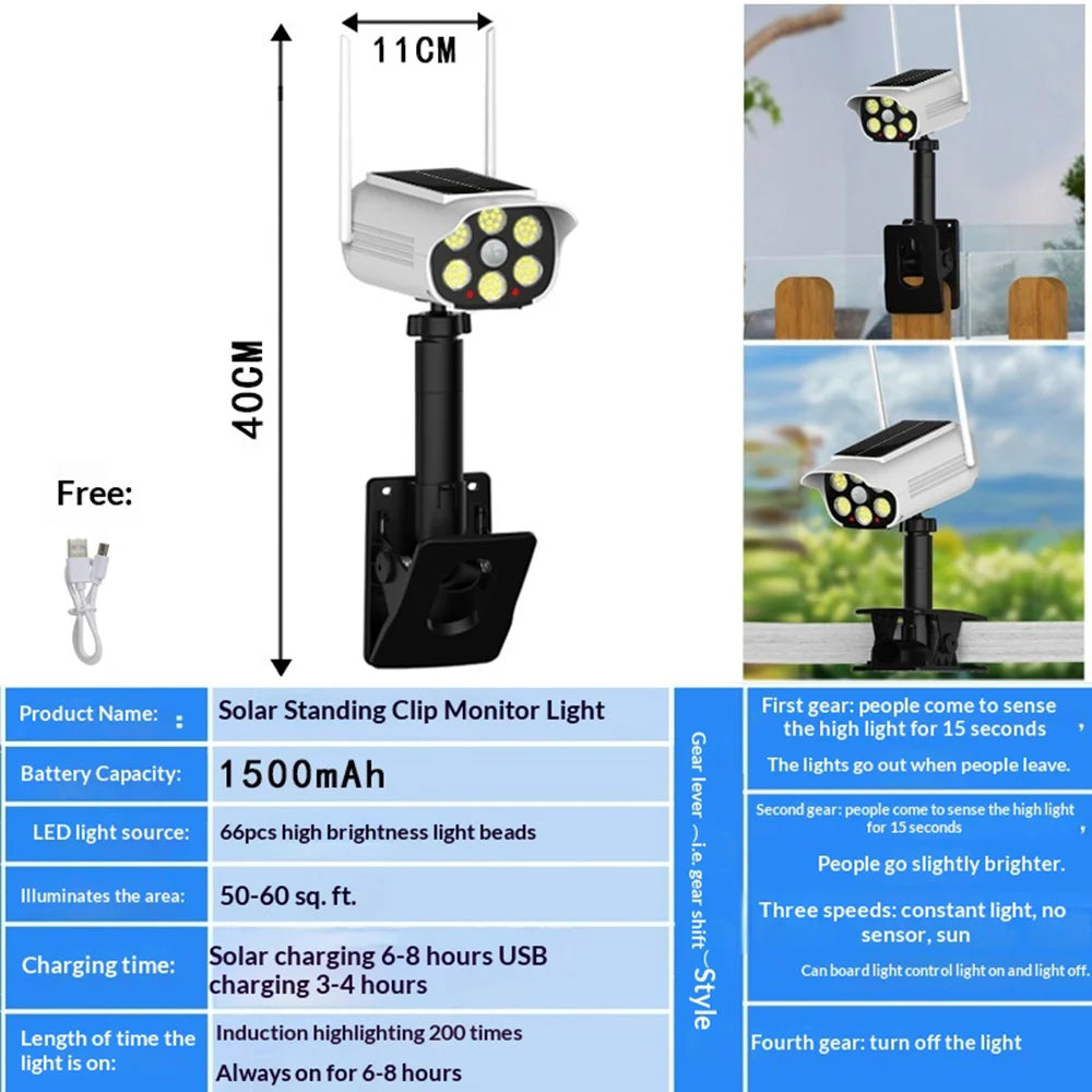 P43 Simulated Security Camera Clip-on Solar Light IP44 Waterproof Outdoor Garden LED Motion Sensor Lamp - 6