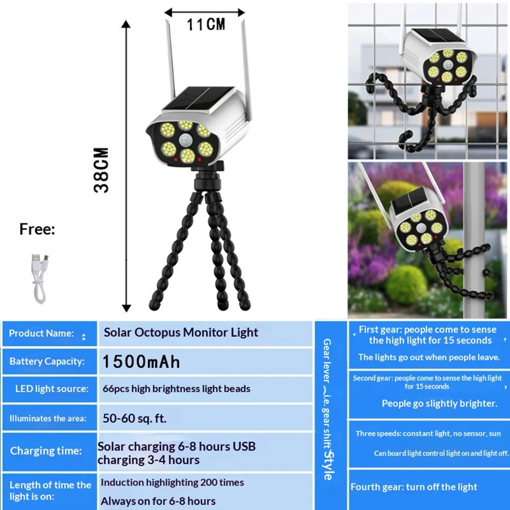 Simulated Security Camera Solar Light with Flexible Octopus Mount Outdoor Motion Sensor LED Street Lamp for Yard - 4