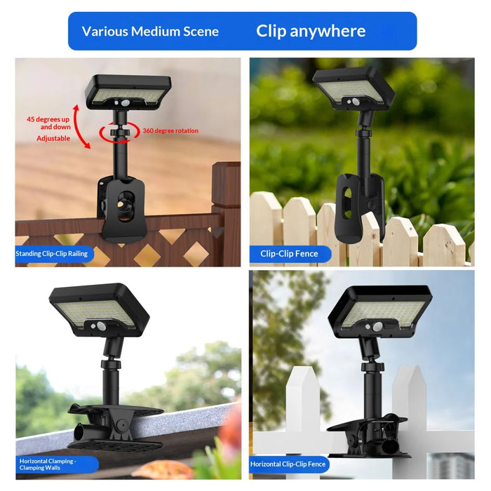 Solar Powered Garden Light IP65 Waterproof 92-LED PIR Motion Sensor Clip-on Outdoor Yard Lamp - Black/White Light - 3