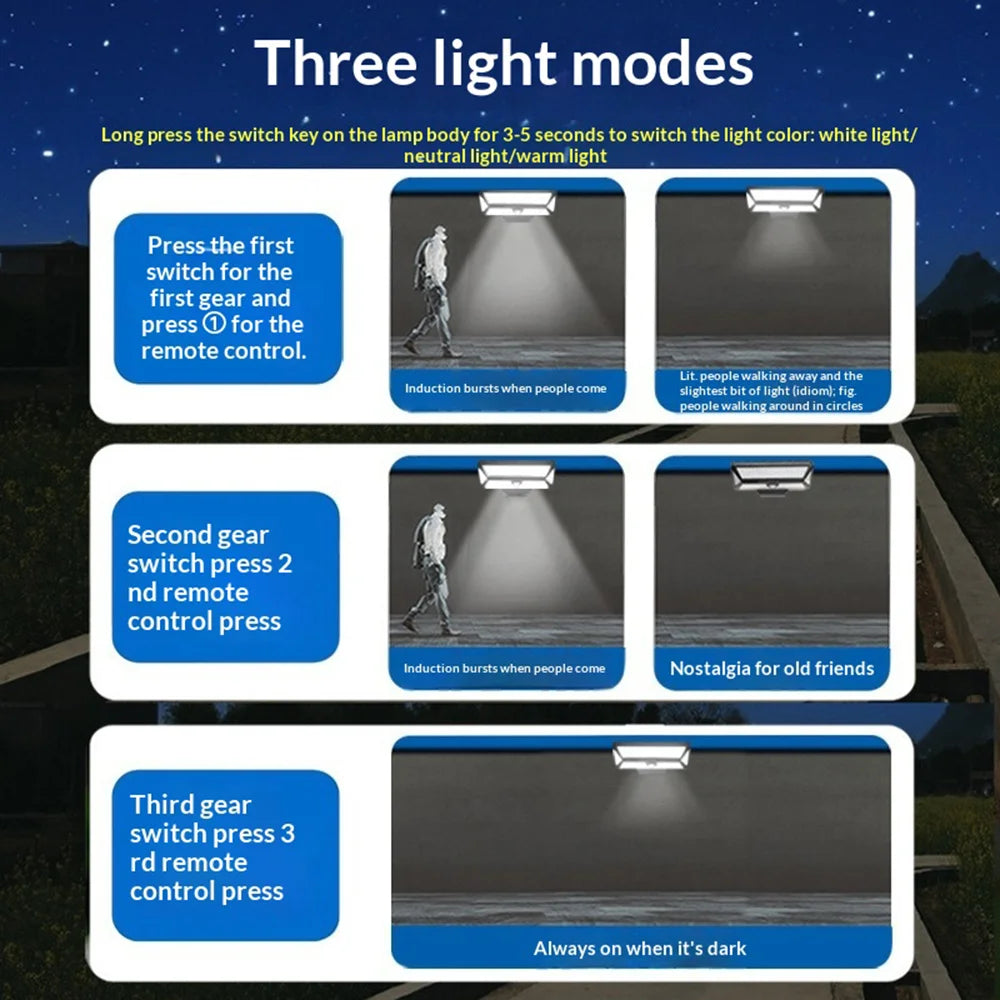 CCP042 3 Color Modes 208 LEDs Motion Sensor Outdoor Wall Light Clip-on Solar Powered Garden Lamp - High-End Version - 5