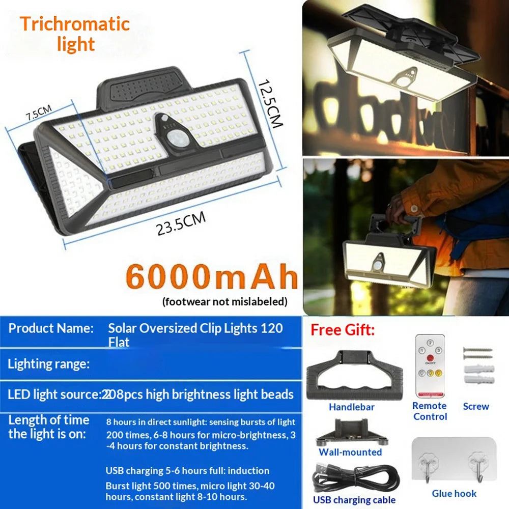 CCP042 3 Color Modes 208 LEDs Motion Sensor Outdoor Wall Light Clip-on Solar Powered Garden Lamp - High-End Version - 6