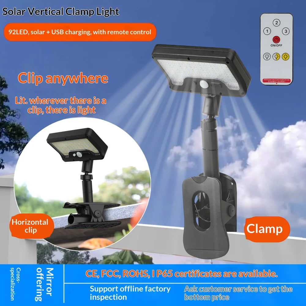 IP65 Waterproof Solar Outdoor Light PIR Motion Sensor LED Garden Light with Clamp for Yard - P14/Black - 2