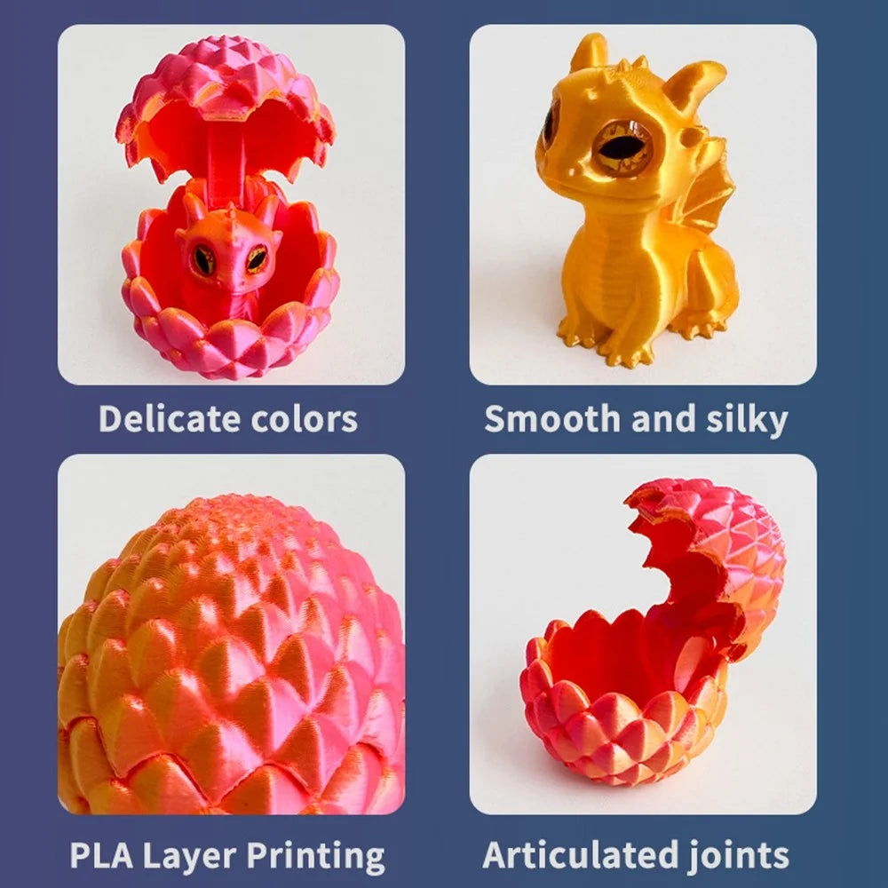 3D Printed Dragon Egg Baby Dragon Toy Set Individually Packaged PLA Desktop Figurine for Home Decor - Candy Orange - 5