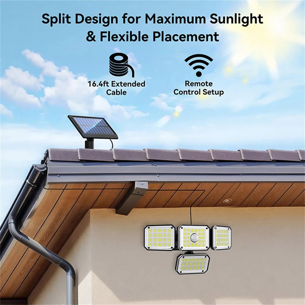 TG-TY18402 Solar Motion Sensor Light 4 Heads 336 LED 2000mAh Wall Lamp for Outdoor Garden Garage - 3