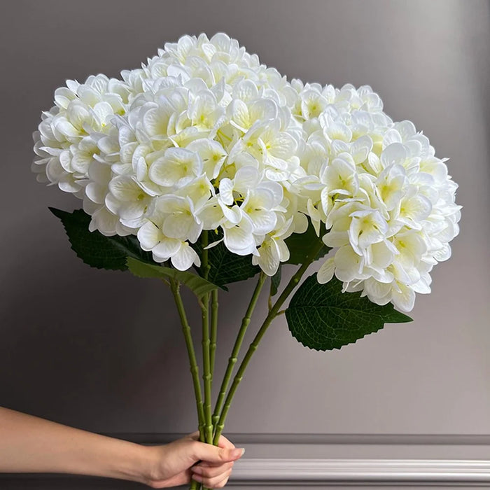 5Pcs Artificial Hydrangea Flowers 3D Realistic Silk Flowers for Home Decor Photography Props - White - 1