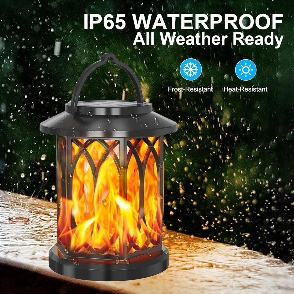 2Pcs Solar Flame Effect Lantern Design LED Flickering Light IP65 Waterproof Clip Hook Garden Light - Flame Type - 2