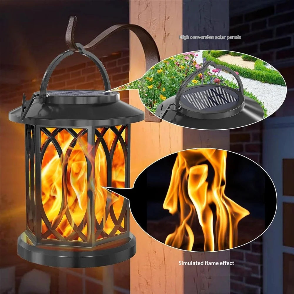 2Pcs Solar Flame Effect Lantern Design LED Flickering Light IP65 Waterproof Clip Hook Garden Light - Flame Type - 3