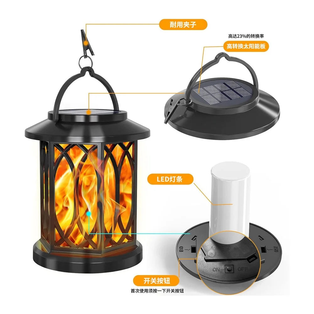 2Pcs Solar Flame Effect Lantern Design LED Flickering Light IP65 Waterproof Clip Hook Garden Light - Flame Type - 5