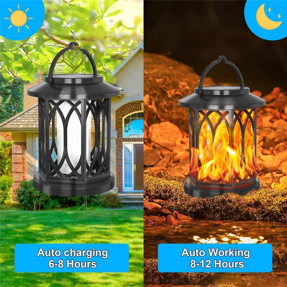2Pcs Solar Flame Effect Lantern Design LED Flickering Light IP65 Waterproof Clip Hook Garden Light - Flame Type - 6
