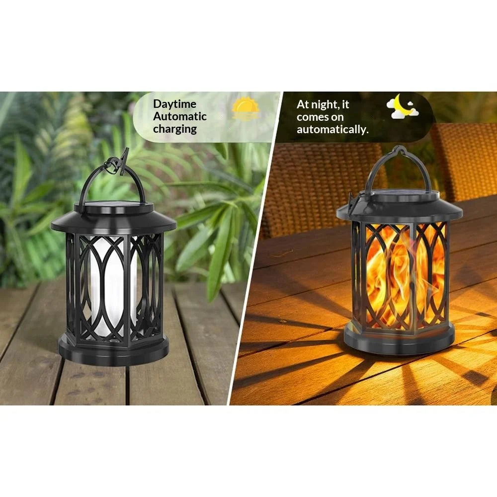 2Pcs Solar Flame Effect Lantern Design LED Flickering Light IP65 Waterproof Clip Hook Garden Light - Flame Type - 7