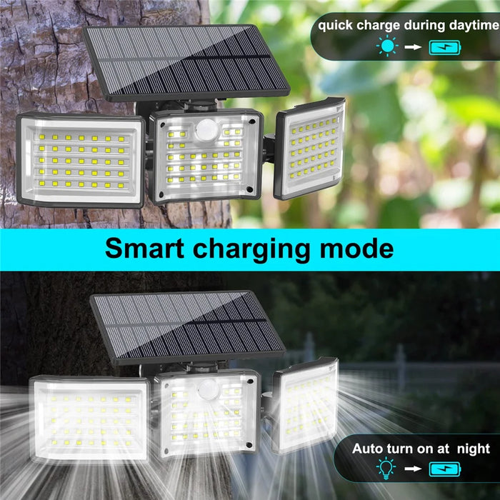 YY-20993 Solar Powered 3-Head 99 LED Security Light PIR Motion Sensor IP65 Waterproof Wall Lamp for Yard Garden Garage - 2