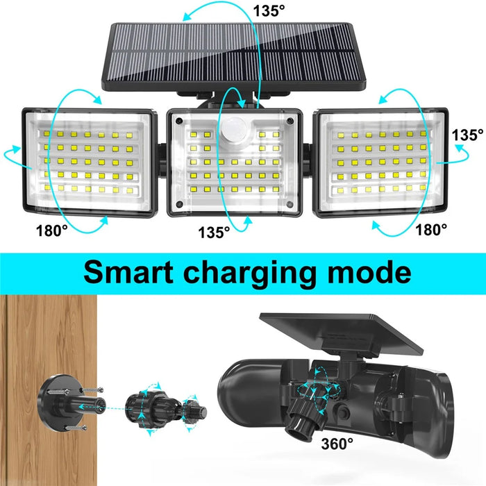 YY-20993 Solar Powered 3-Head 99 LED Security Light PIR Motion Sensor IP65 Waterproof Wall Lamp for Yard Garden Garage - 5