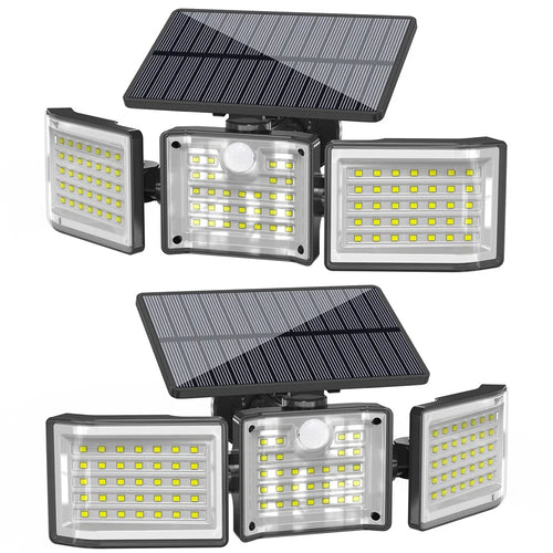 YY-20993 2Pcs Solar Powered 3-Head 99 LED Security Light PIR Motion Sensor IP65 Waterproof Wall Lamp for Yard Garden Garage - 1