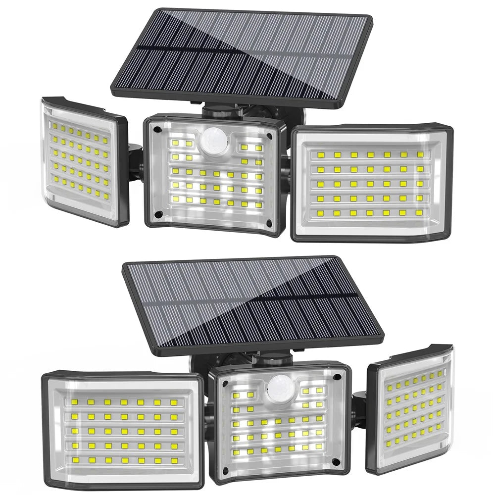 YY-20993 2Pcs Solar Powered 3-Head 99 LED Security Light PIR Motion Sensor IP65 Waterproof Wall Lamp for Yard Garden Garage - 1