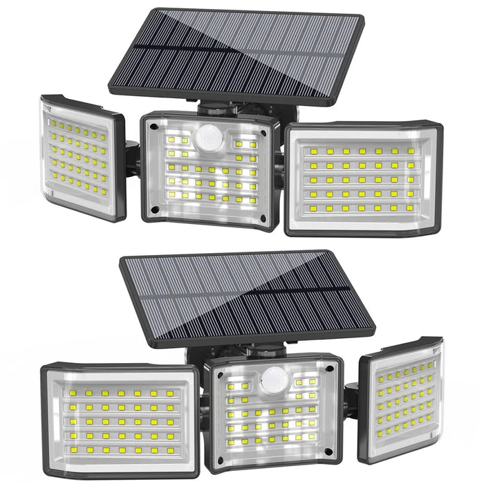 YY-20993 2Pcs Solar Powered 3-Head 99 LED Security Light PIR Motion Sensor IP65 Waterproof Wall Lamp for Yard Garden Garage - 1