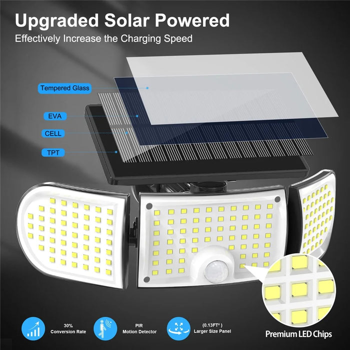 YY-20993 160-LED Solar Powered Wall Light PIR Motion Sensor 600 Lumens IP65 Waterproof Outdoor Security Lamp for Yard Garage - 5