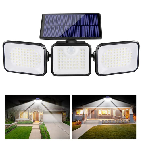 YY-21803 Solar Powered 180-LED Motion Sensor Wall Light 3-Head Rotatable Spotlight 400 Lumens IP65 Waterproof Security Lamp for Outdoor Garden - 1