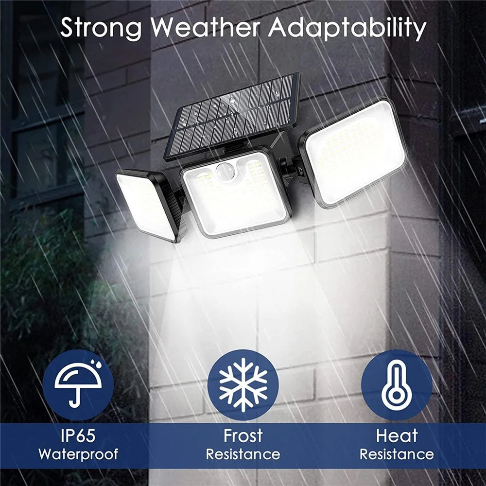 YY-21803 Solar Powered 180-LED Motion Sensor Wall Light 3-Head Rotatable Spotlight 400 Lumens IP65 Waterproof Security Lamp for Outdoor Garden - 2
