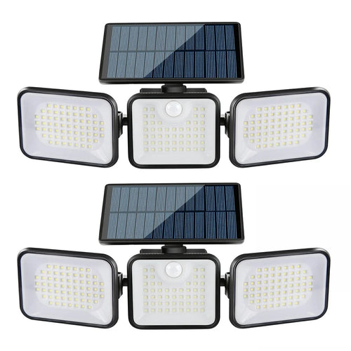 YY-21803 2Pcs Solar Powered Security Light 180-LED 3-Head Rotating IP65 Waterproof Motion Sensor Wall Lamp for Garden Yard Wall Mount - 1