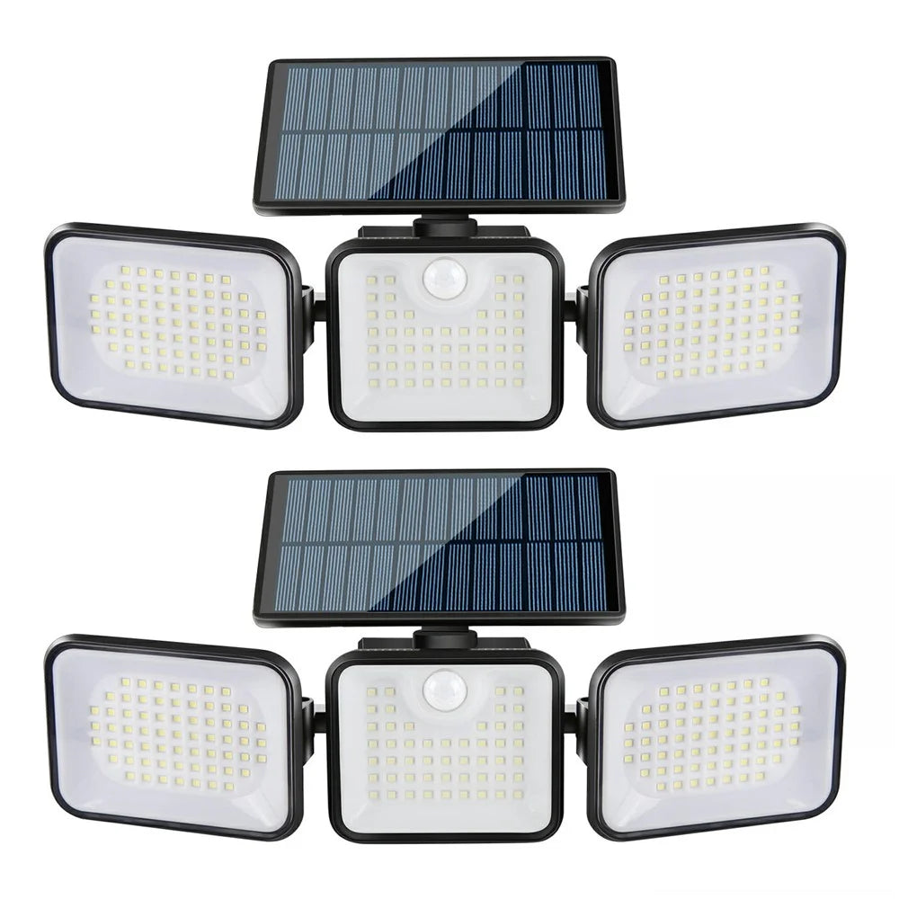 YY-21803 2Pcs Solar Powered Security Light 180-LED 3-Head Rotating IP65 Waterproof Motion Sensor Wall Lamp for Garden Yard Wall Mount - 1