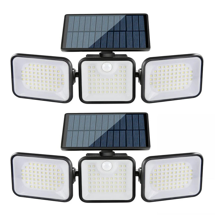 YY-21803 2Pcs Solar Powered Security Light 180-LED 3-Head Rotating IP65 Waterproof Motion Sensor Wall Lamp for Garden Yard Wall Mount - 1