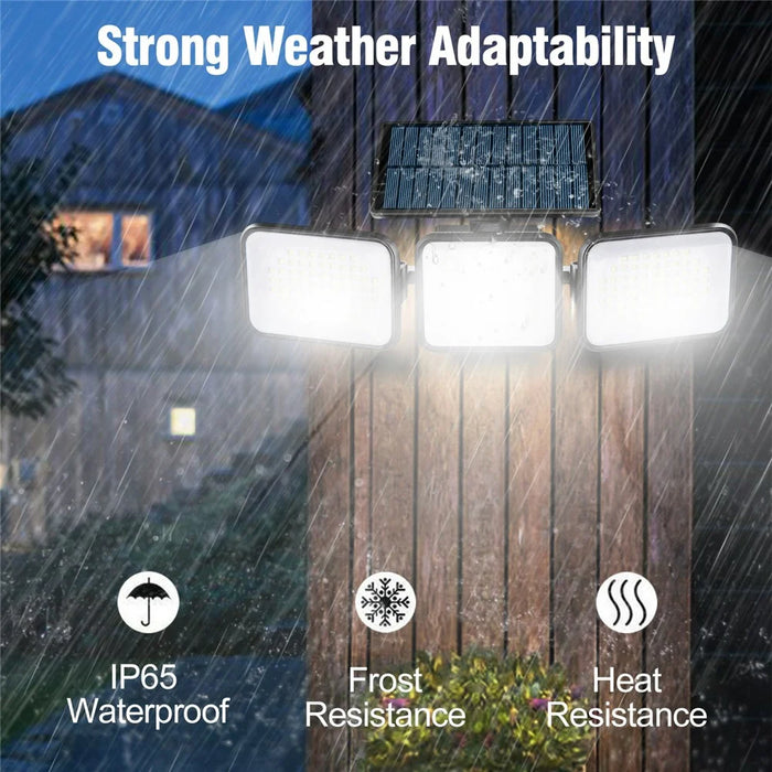 YY-21803 2Pcs Solar Powered Security Light 180-LED 3-Head Rotating IP65 Waterproof Motion Sensor Wall Lamp for Garden Yard Wall Mount - 2