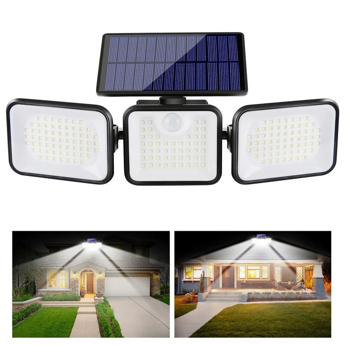 YY-21803 2Pcs Solar Powered Security Light 180-LED 3-Head Rotating IP65 Waterproof Motion Sensor Wall Lamp for Garden Yard Wall Mount - 3