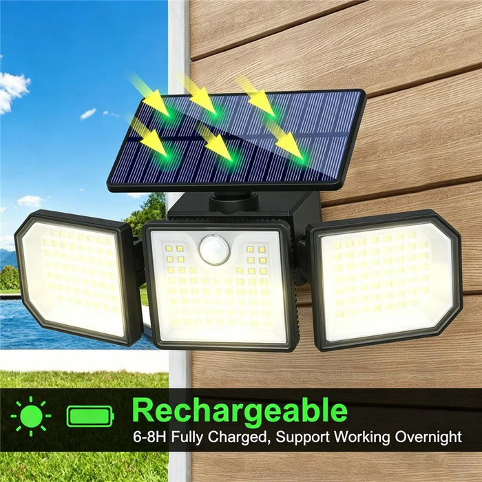 3-Head LED Solar Wall Light Motion Sensor 167-LED IP65 Waterproof Adjustable Security Light for Outdoor Garden - 6