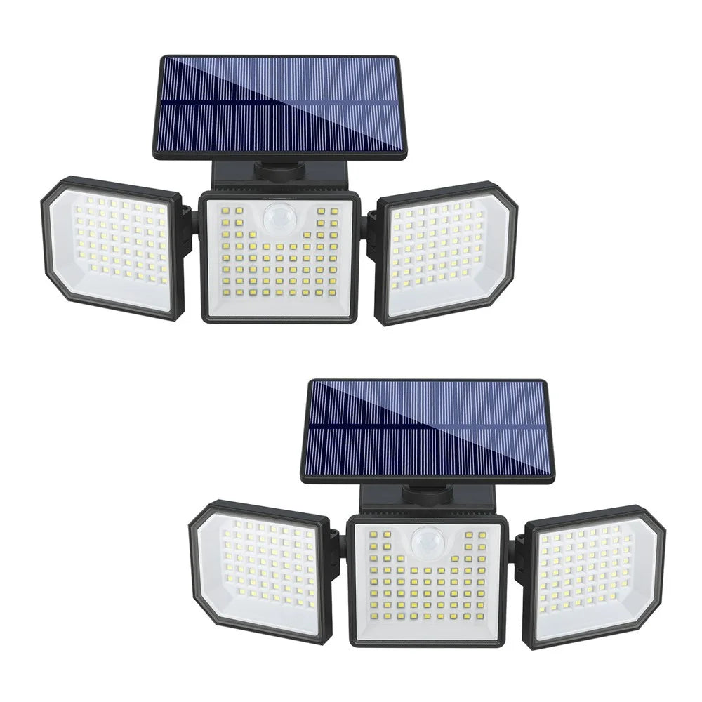 2Pcs 3-Head LED Solar Wall Light Motion Sensor 167-LED IP65 Waterproof Adjustable Security Light for Outdoor Garden - 1
