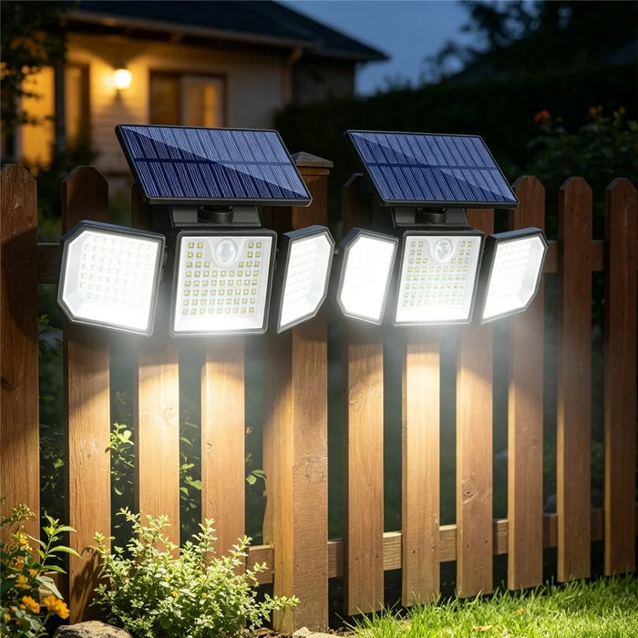 2Pcs 3-Head LED Solar Wall Light Motion Sensor 167-LED IP65 Waterproof Adjustable Security Light for Outdoor Garden - 4