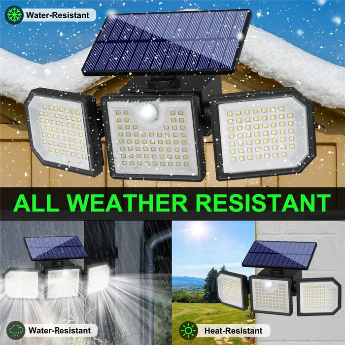 2Pcs 3-Head LED Solar Wall Light Motion Sensor 167-LED IP65 Waterproof Adjustable Security Light for Outdoor Garden - 7