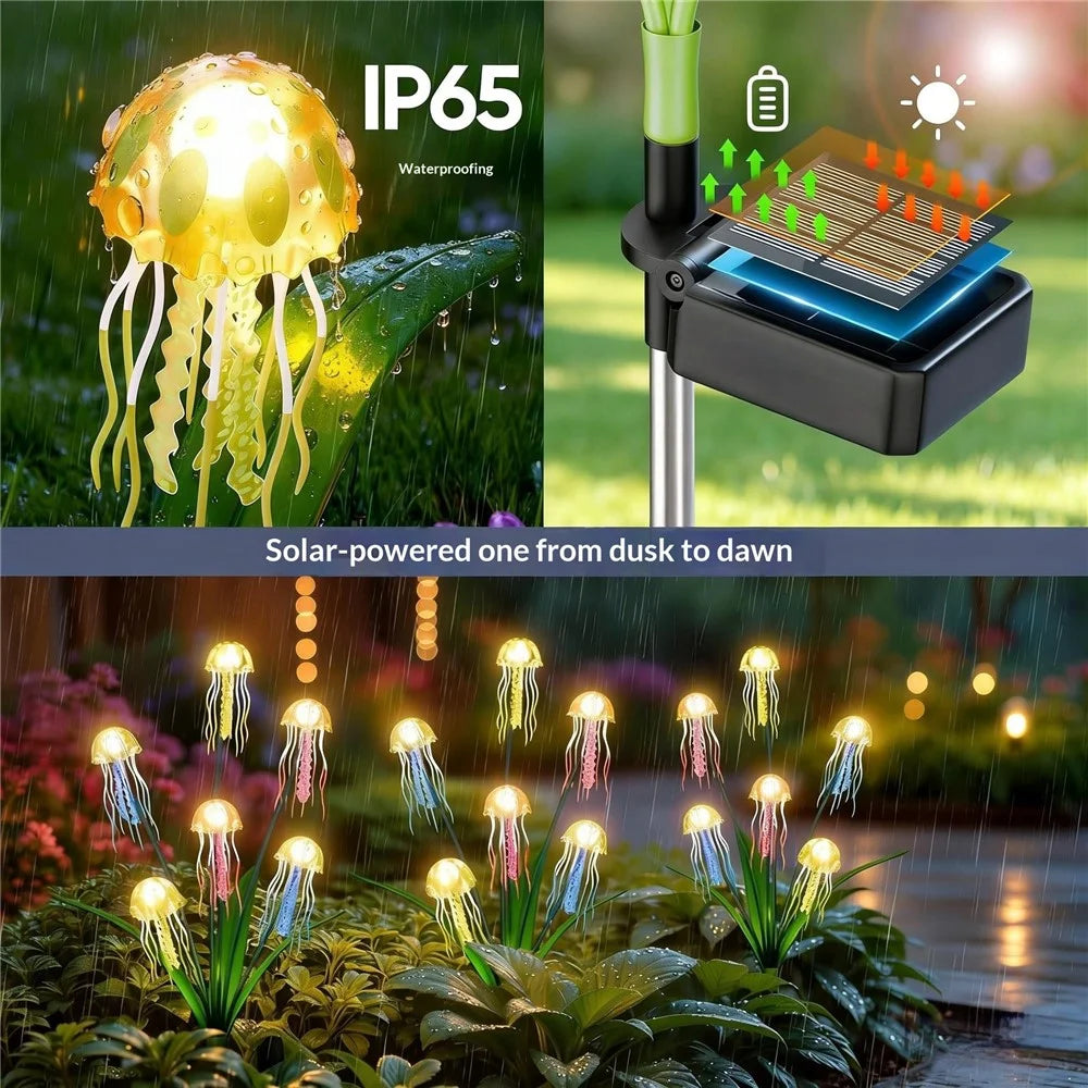 8-Head Solar Jellyfish-Shaped Lights IP65 Waterproof LED Outdoor Garden Decorative Spike Lights for Yard Patio - 8-Head  /  Warm Light - 2