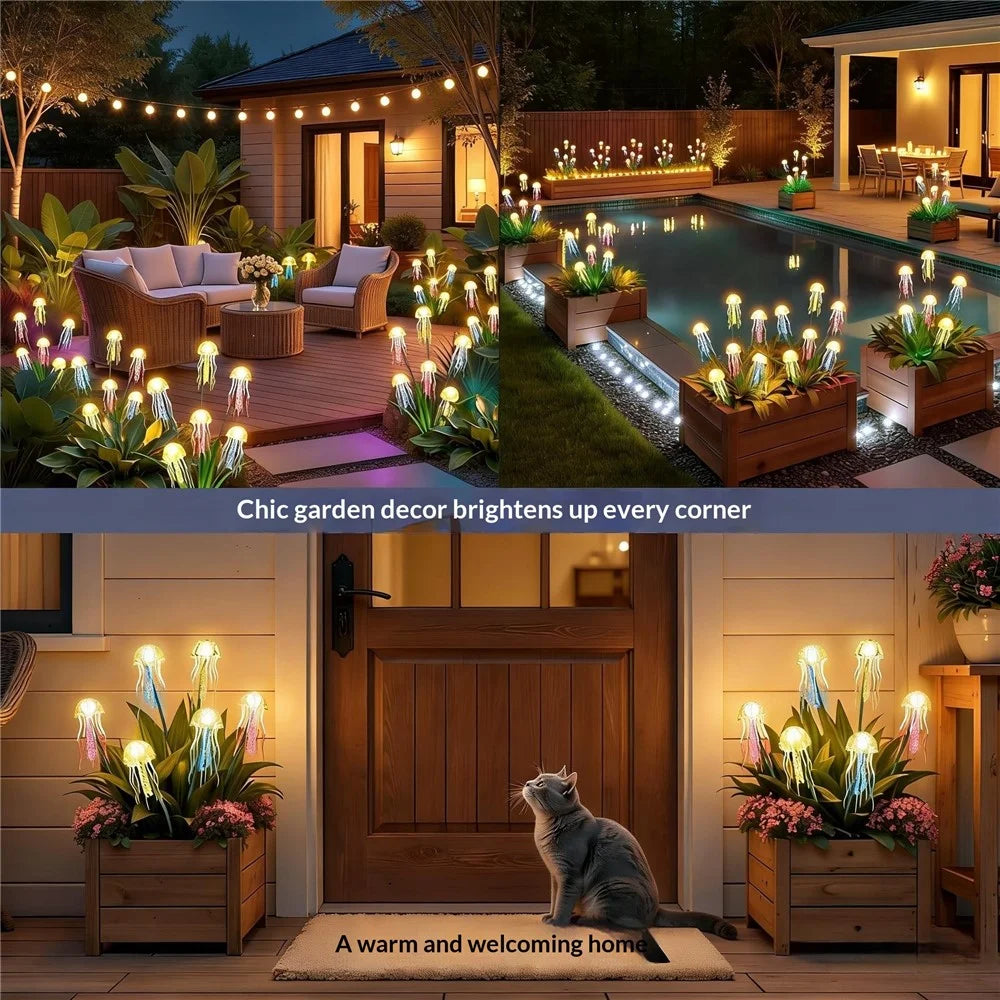 8-Head Solar Jellyfish-Shaped Lights IP65 Waterproof LED Outdoor Garden Decorative Spike Lights for Yard Patio - 8-Head  /  Warm Light - 3