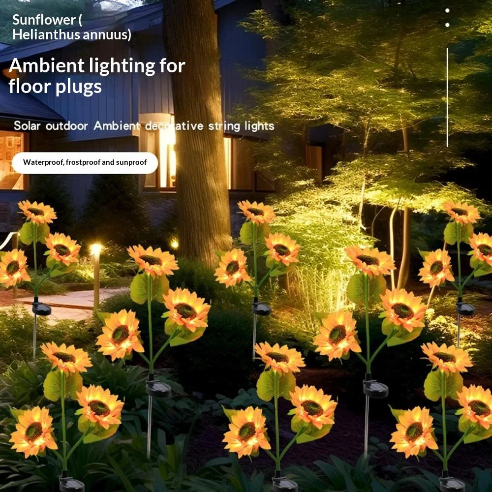 3-Head Dual Lighting Modes Solar Sunflower Garden Stake Light 70cm Height LED Waterproof Decorative Ground Spike Light for Yard Lawn - 2