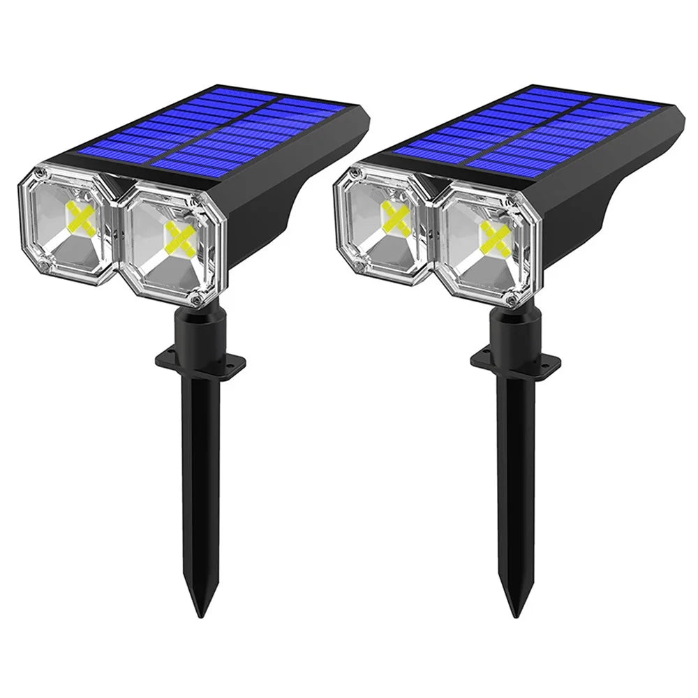 JG025 2Pcs Solar LED Ground Spike Lights 10-LED Warm+8-LED White Light Outdoor Garden Lawn Wall Mount Lamp - 1